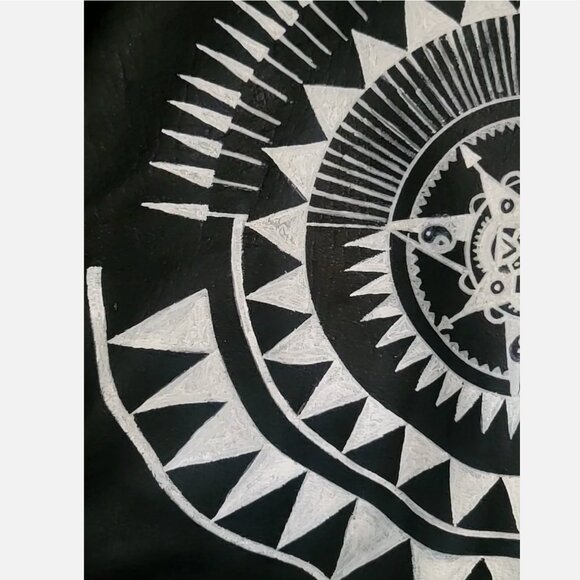 VTG Heavy Leather Custom Painted Motorcycle Jacket Tribal Yin-Yang Mandala 44 L - Picture 7 of 15